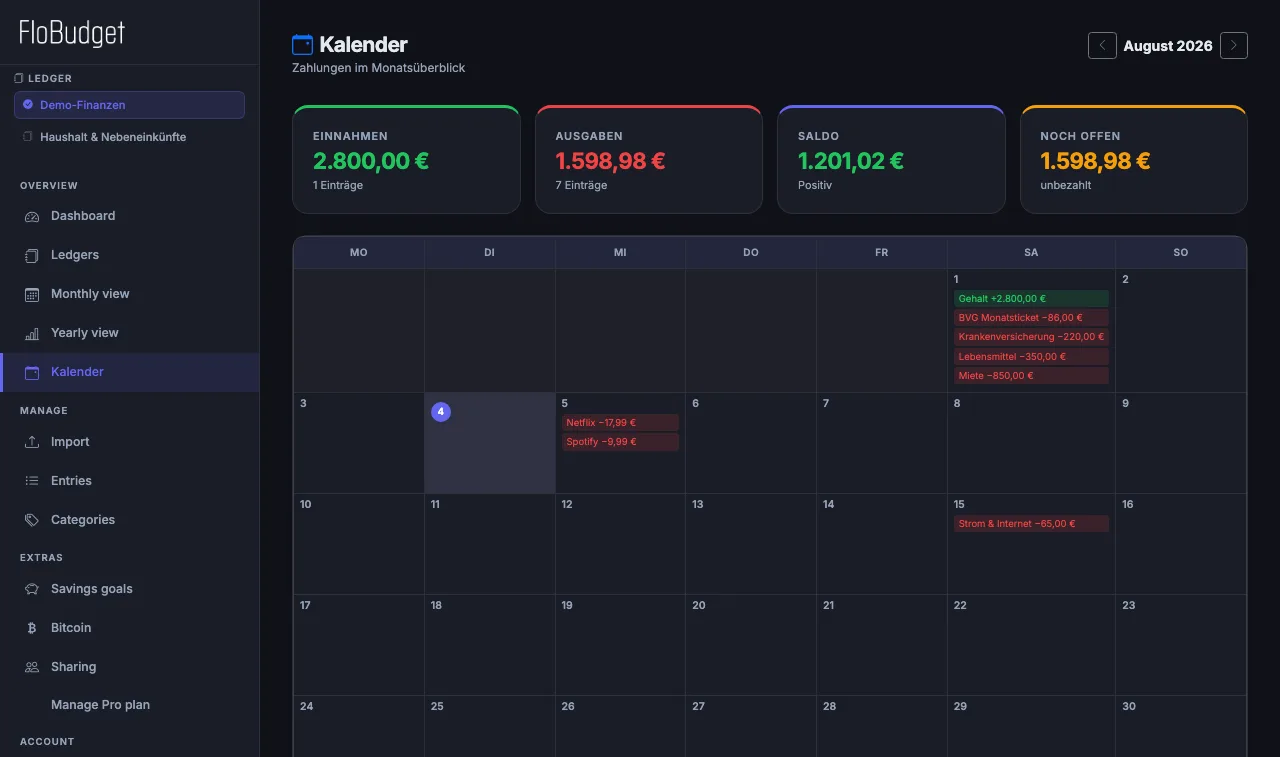 FloBudget Calendar View